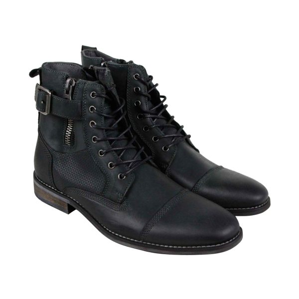 Steve Madden Reflected Mens Black Leather Lace Up Casual Dress Boots For Sale