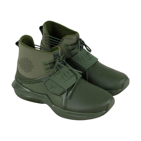 Puma The Trainer Hi By Fenty 19039802 Womens Green Leather Sneakers Shoes Cheap
