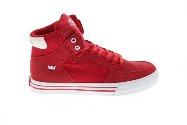 Supra Vaider 08044-655-M Mens Red Suede Surf High Top Skate Sneakers Shoes Cheap