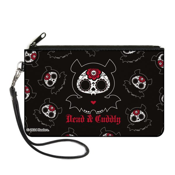 Canvas Zipper Wallet - LARGE - Skelanimals Diego the Bat DEAD N CUDDLY Pose Black White Red For Cheap