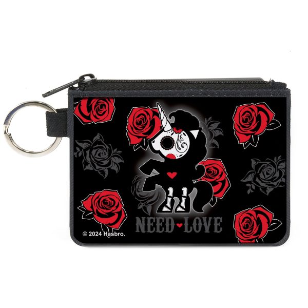 Canvas Zipper Wallet - MINI X-SMALL - Skelanimals Bonita the Unicorn NEED LOVE Pose Black Gray Red White For Discount