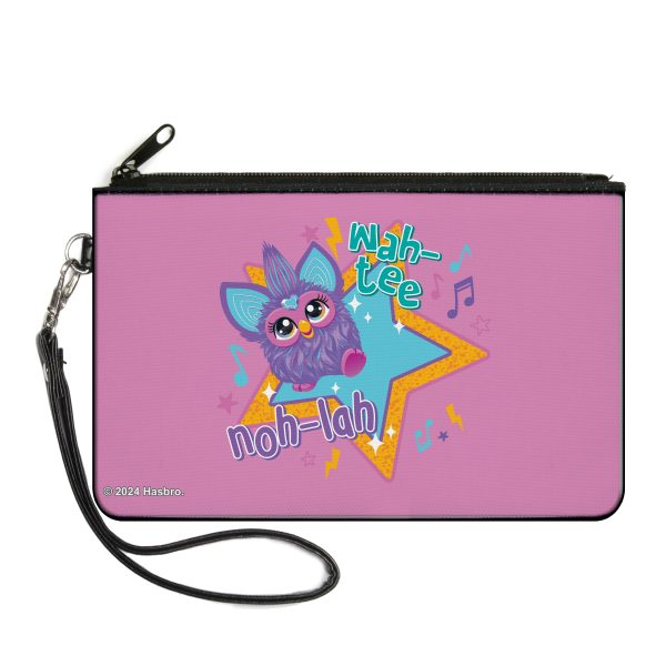 Canvas Zipper Wallet - LARGE - Furby Purple Furby NOH-LAH WAH-TEE Star Pose Pink Multi Color Online now