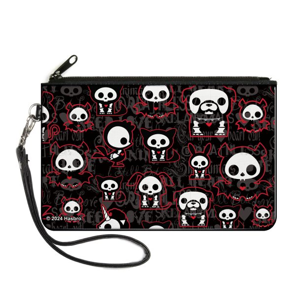 Canvas Zipper Wallet - LARGE - Skelanimals Character Collage Black Gray Red White Cheap