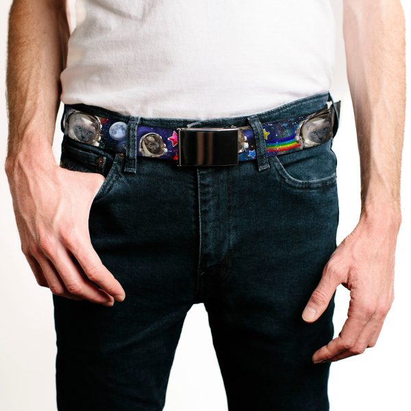 Black Buckle Web Belt - Astronaut Cats in Space Rainbows Stars Webbing Online Sale - Image 2
