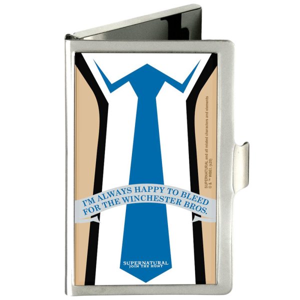 Business Card Holder - SMALL - Supernatural Castiel Tie ALWAYS HAPPY TO BLEED Quote FCG Sale
