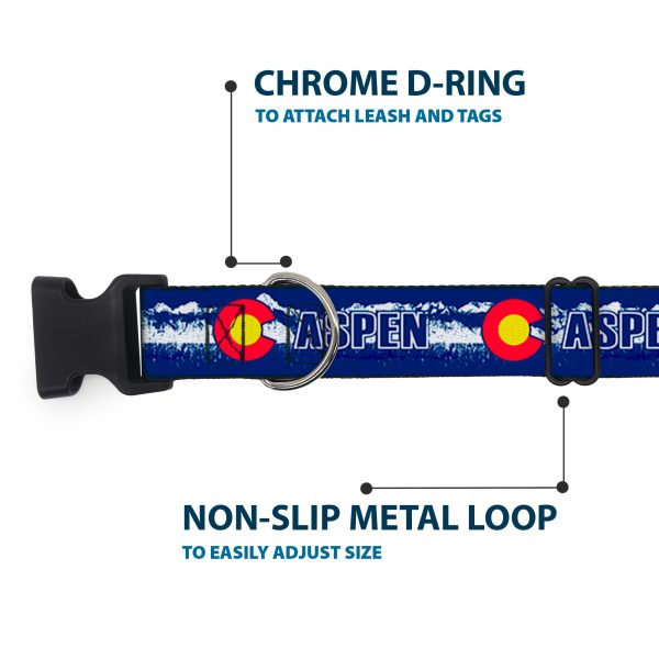 Plastic Clip Collar - Colorado ASPEN Flag Snowy Mountains Weathered2 Blue White Red Yellows Online Hot Sale - Image 5