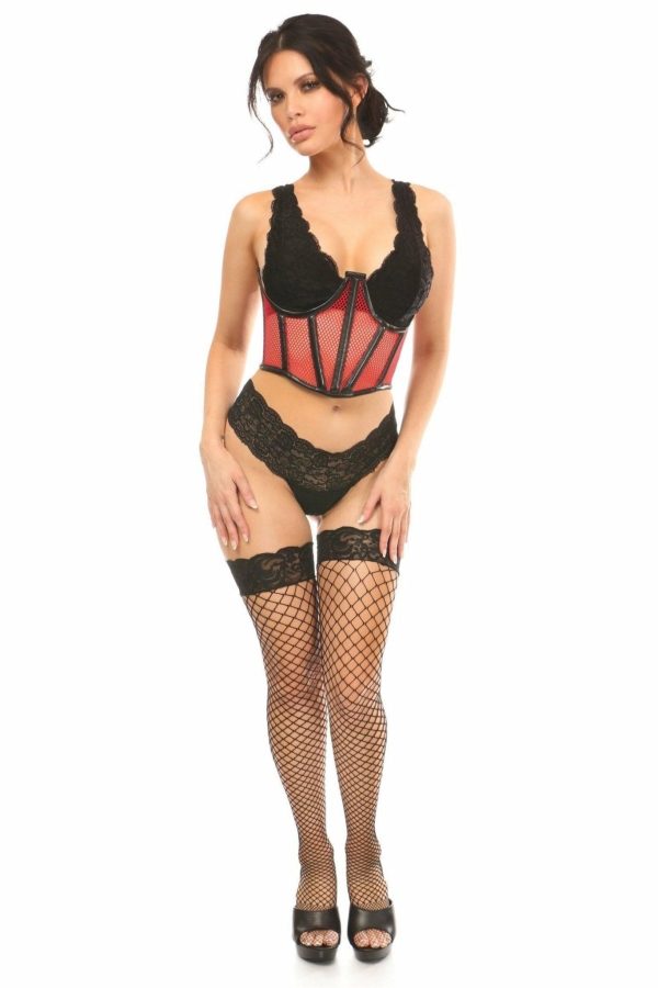 Lavish Red Fishnet Underwire Open Cup Waist Cincher Hot on Sale - Image 3
